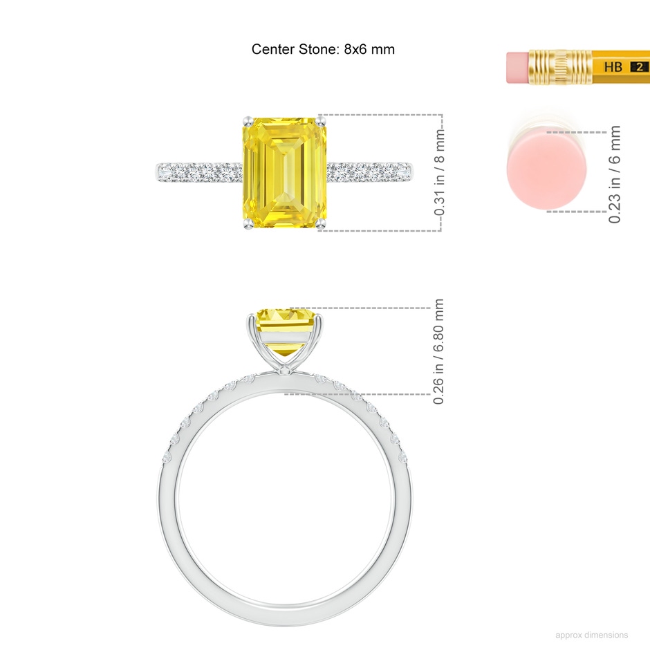 8x6mm Labgrown Emerald-Cut Lab-Grown Fancy Intense Yellow Diamond Engagement Ring in S999 Silver ruler