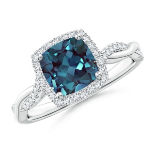 7mm Labgrown Twisted Shank Cushion Lab-Grown Alexandrite Halo Engagement Ring in White Gold