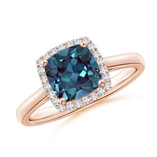 7mm Labgrown Classic Cushion Lab-Grown Alexandrite Halo Engagement Ring in 9K Rose Gold