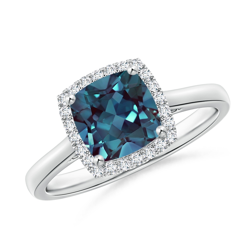 7mm Labgrown Classic Cushion Lab-Grown Alexandrite Halo Engagement Ring in P950 Platinum