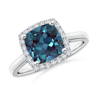 8mm Labgrown Classic Cushion Lab-Grown Alexandrite Halo Engagement Ring in P950 Platinum