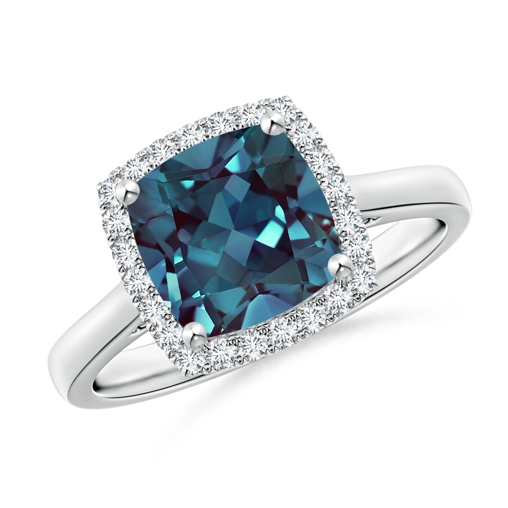 8mm Labgrown Classic Cushion Lab-Grown Alexandrite Halo Engagement Ring in White Gold