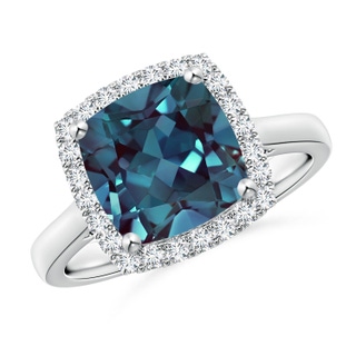 9mm Labgrown Classic Cushion Lab-Grown Alexandrite Halo Engagement Ring in P950 Platinum