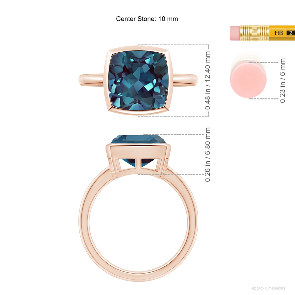 10mm Labgrown Bezel-Set Solitaire Lab-Grown Alexandrite Ring in 18K Rose Gold ruler