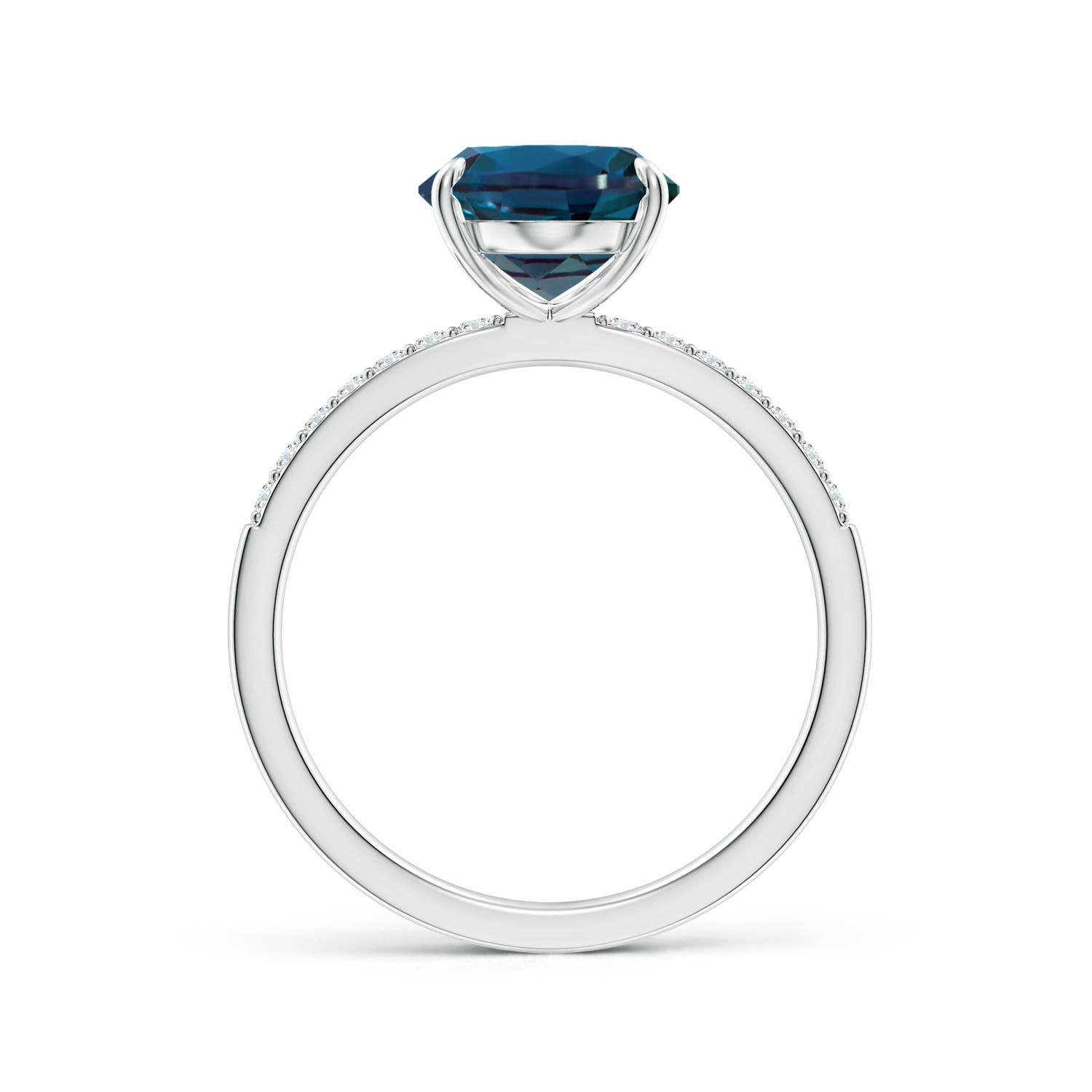 11x9mm Labgrown Claw-Set Oval Lab-Grown Alexandrite Ring with Diamonds in 18K White Gold