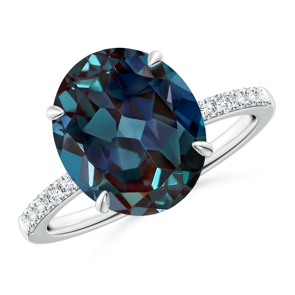 12x10mm Labgrown Claw-Set Oval Lab-Grown Alexandrite Ring with Diamonds in 18K White Gold 