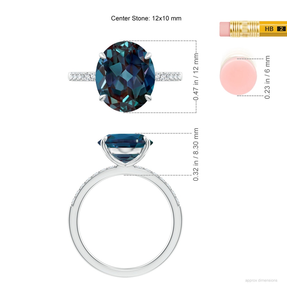 12x10mm Labgrown Claw-Set Oval Lab-Grown Alexandrite Ring with Diamonds in 18K White Gold ruler