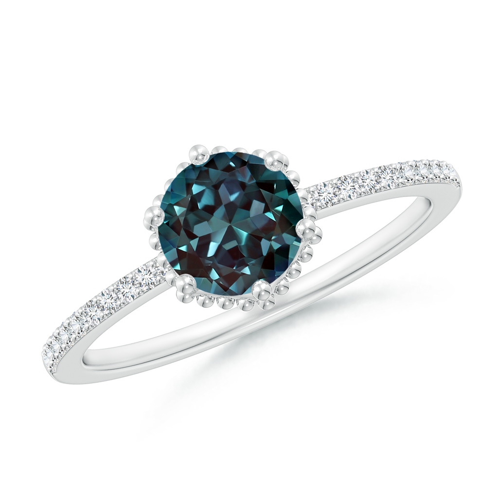 6mm Labgrown Solitaire Round Lab-Grown Alexandrite Ring with Diamond Accents in P950 Platinum