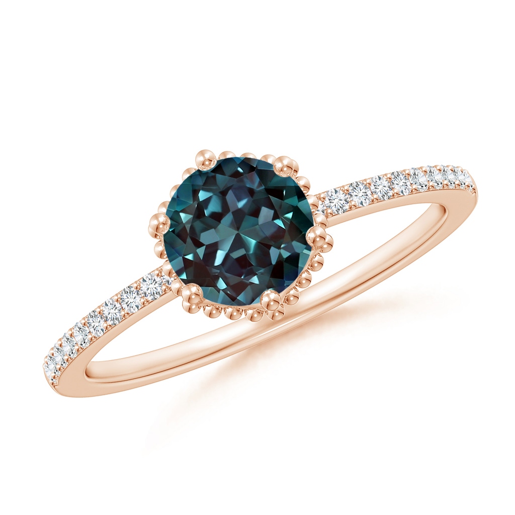 6mm Labgrown Solitaire Round Lab-Grown Alexandrite Ring with Diamond Accents in Rose Gold