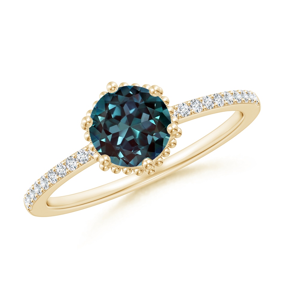 6mm Labgrown Solitaire Round Lab-Grown Alexandrite Ring with Diamond Accents in Yellow Gold 