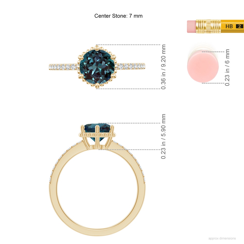 7mm Labgrown Solitaire Round Lab-Grown Alexandrite Ring with Diamond Accents in 18K Yellow Gold ruler