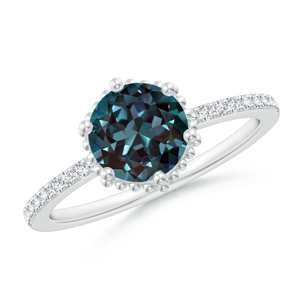 7mm Labgrown Solitaire Round Lab-Grown Alexandrite Ring with Diamond Accents in White Gold