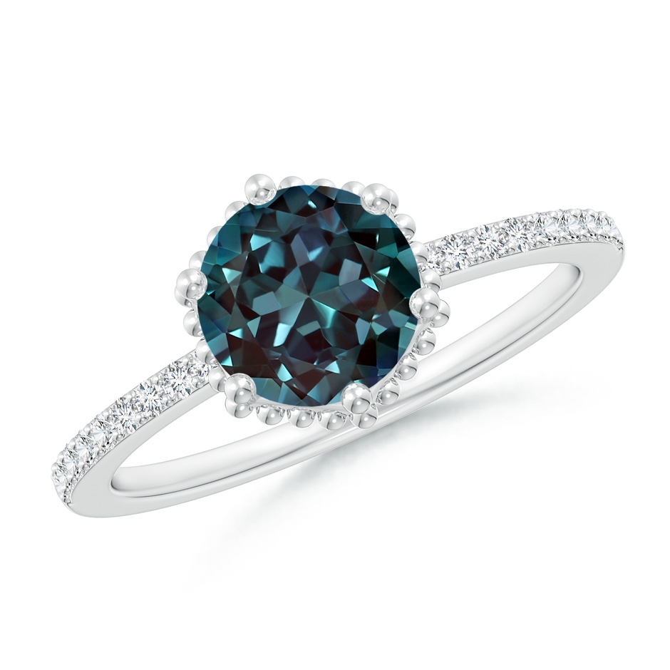 7mm Labgrown Solitaire Round Lab-Grown Alexandrite Ring with Diamond Accents in White Gold 