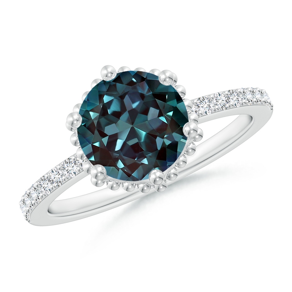 8mm Labgrown Solitaire Round Lab-Grown Alexandrite Ring with Diamond Accents in 18K White Gold 
