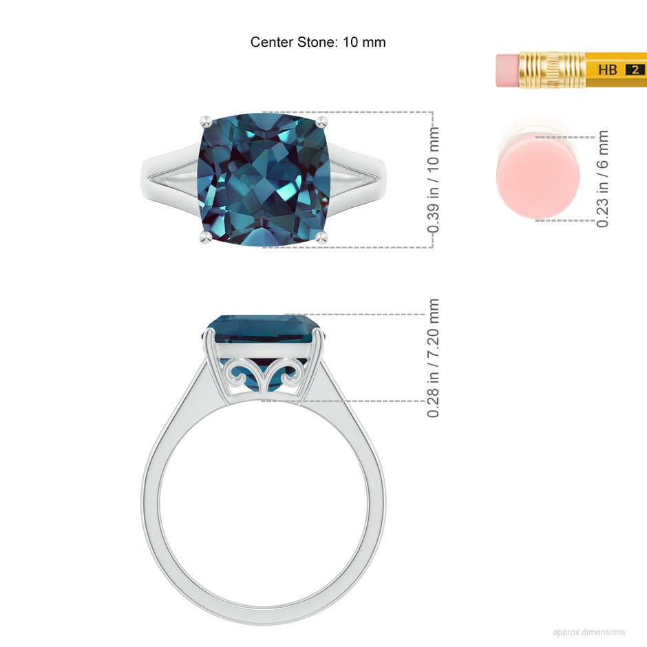 10mm Labgrown Split Shank Cushion Lab-Grown Alexandrite Engagement Ring in P950 Platinum ruler