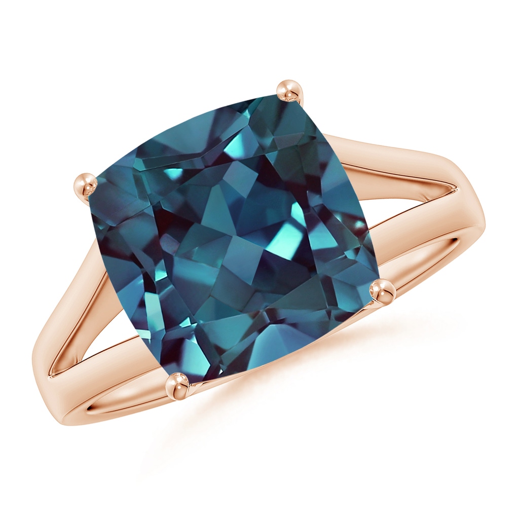 10mm Labgrown Split Shank Cushion Lab-Grown Alexandrite Engagement Ring in Rose Gold