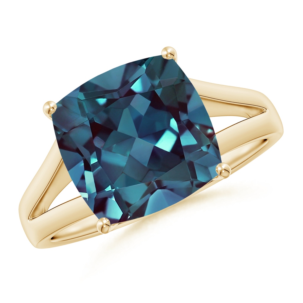 10mm Labgrown Split Shank Cushion Lab-Grown Alexandrite Engagement Ring in Yellow Gold