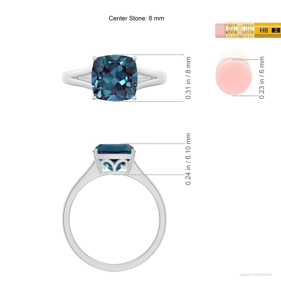 8mm Labgrown Split Shank Cushion Lab-Grown Alexandrite Engagement Ring in P950 Platinum ruler
