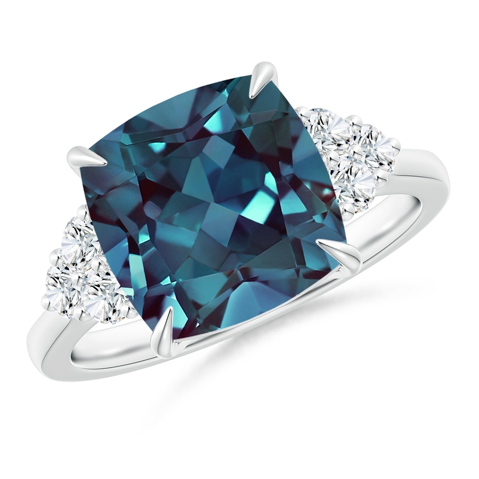 10mm Labgrown Cushion Lab-Grown Alexandrite Engagement Ring with Trio Diamonds in P950 Platinum 