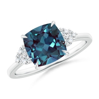 8mm Labgrown Cushion Lab-Grown Alexandrite Engagement Ring with Trio Diamonds in P950 Platinum