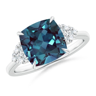 9mm Labgrown Cushion Lab-Grown Alexandrite Engagement Ring with Trio Diamonds in White Gold