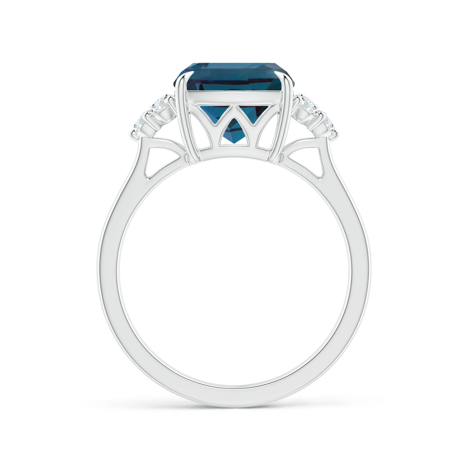 9mm Labgrown Cushion Lab-Grown Alexandrite Engagement Ring with Trio Diamonds in White Gold - side 3