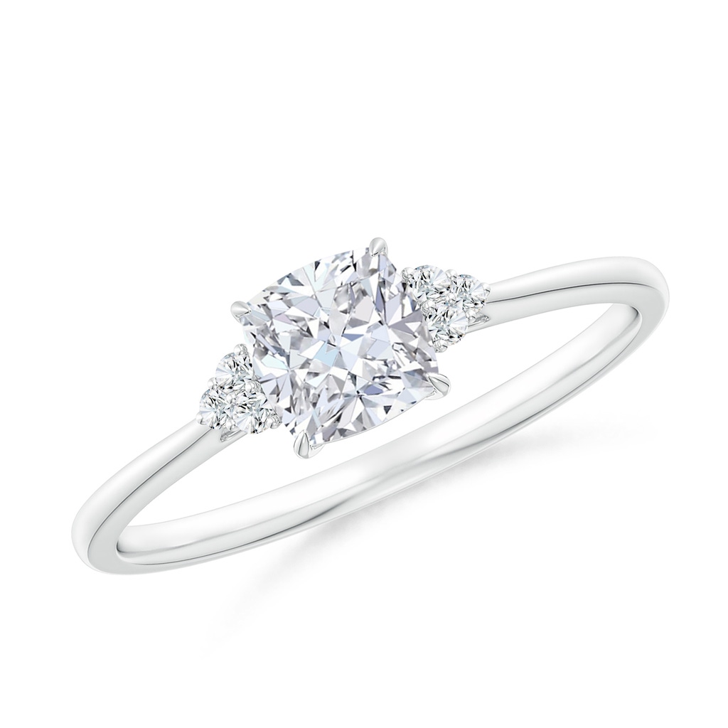 5mm FGVS Lab-Grown Cushion Diamond Engagement Ring with Trio Diamonds in White Gold