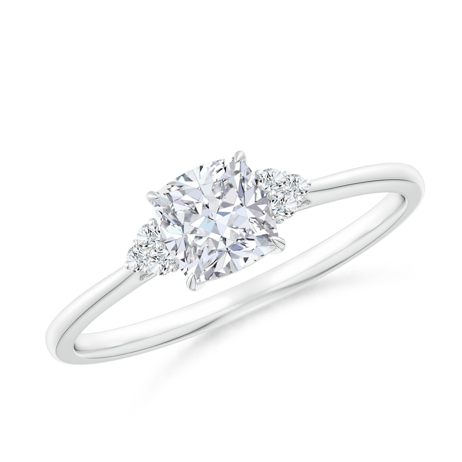 5mm FGVS Lab-Grown Cushion Diamond Engagement Ring with Trio Diamonds in White Gold 