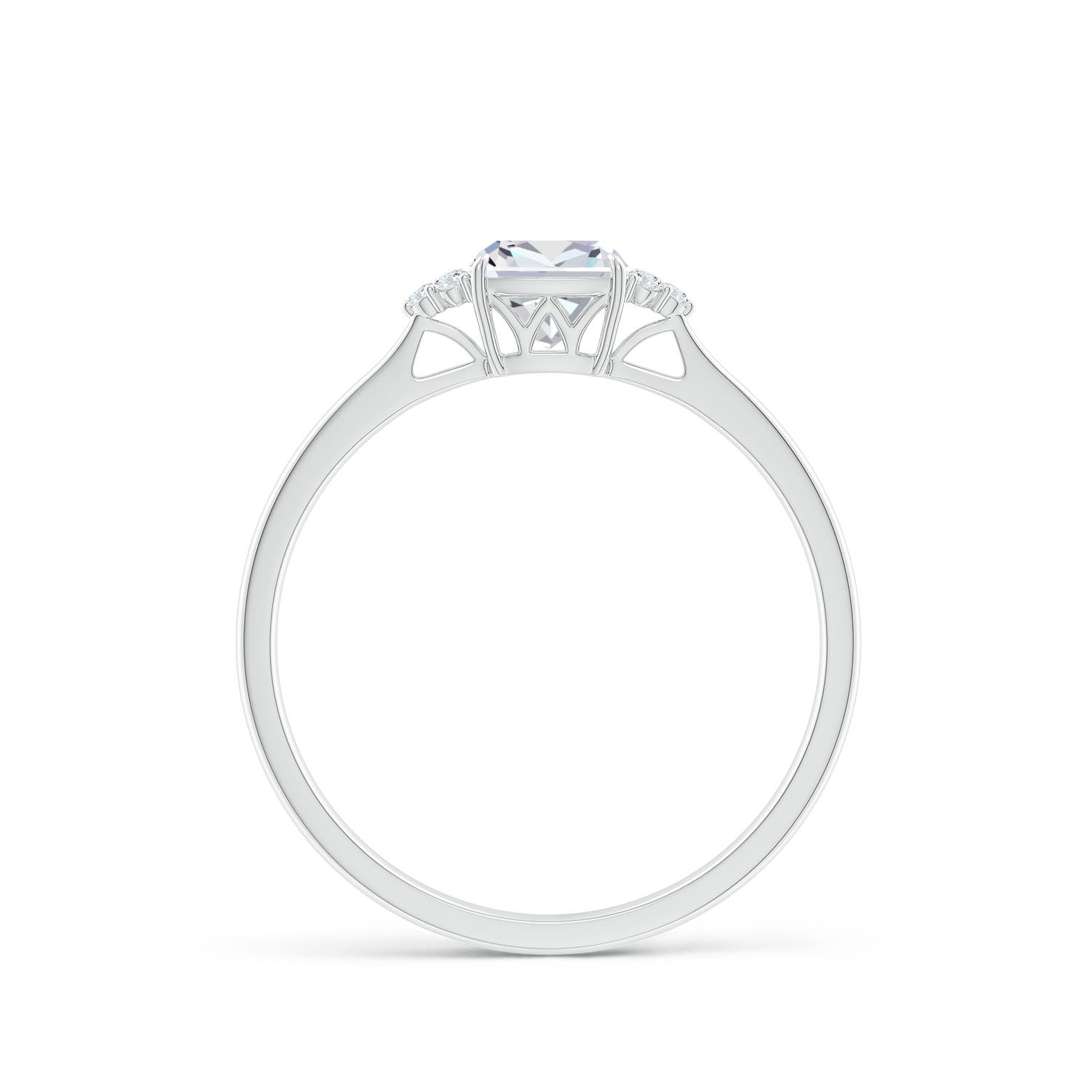 5mm FGVS Lab-Grown Cushion Diamond Engagement Ring with Trio Diamonds in White Gold - side 3