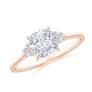 6mm FGVS Lab-Grown Cushion Diamond Engagement Ring with Trio Diamonds in 10K Rose Gold