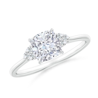 6mm FGVS Lab-Grown Cushion Diamond Engagement Ring with Trio Diamonds in P950 Platinum