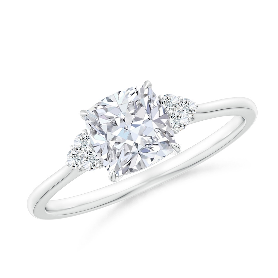 6mm FGVS Lab-Grown Cushion Diamond Engagement Ring with Trio Diamonds in P950 Platinum 