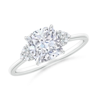 7mm FGVS Lab-Grown Cushion Diamond Engagement Ring with Trio Diamonds in P950 Platinum