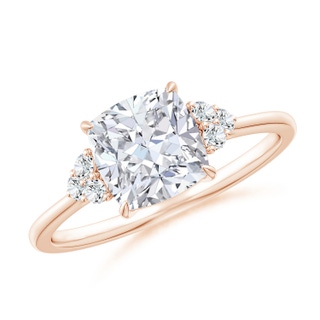 7mm FGVS Lab-Grown Cushion Diamond Engagement Ring with Trio Diamonds in Rose Gold