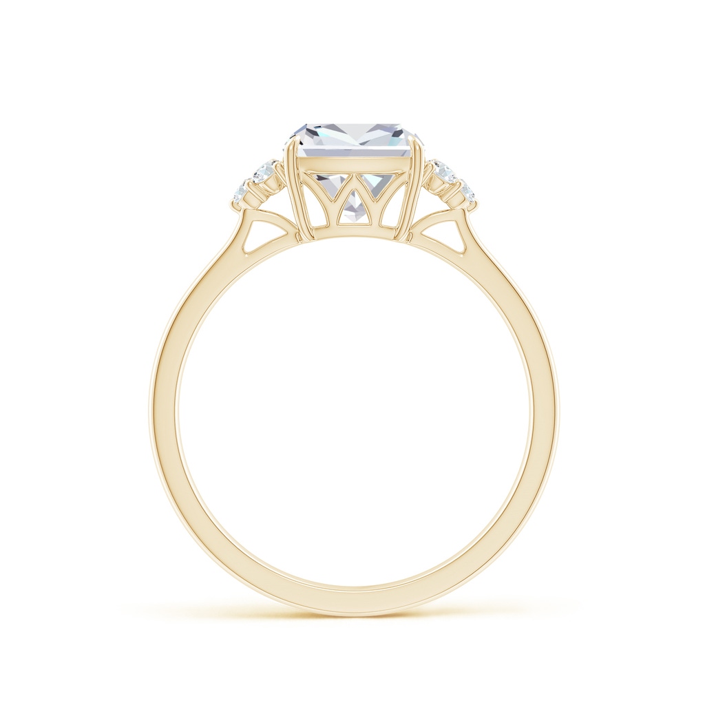7mm FGVS Lab-Grown Cushion Diamond Engagement Ring with Trio Diamonds in Yellow Gold - side 199