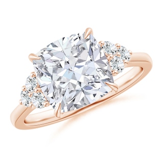 8.9mm FGVS Lab-Grown Cushion Diamond Engagement Ring with Trio Diamonds in Rose Gold