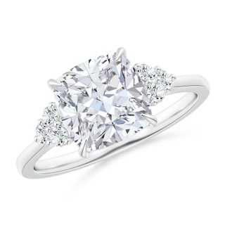 8mm FGVS Lab-Grown Cushion Diamond Engagement Ring with Trio Diamonds in P950 Platinum