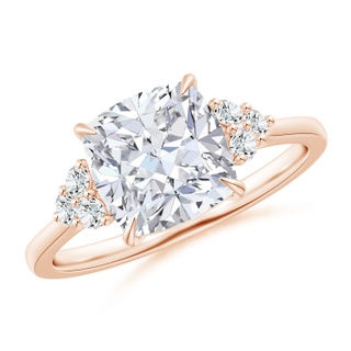 8mm FGVS Lab-Grown Cushion Diamond Engagement Ring with Trio Diamonds in Rose Gold