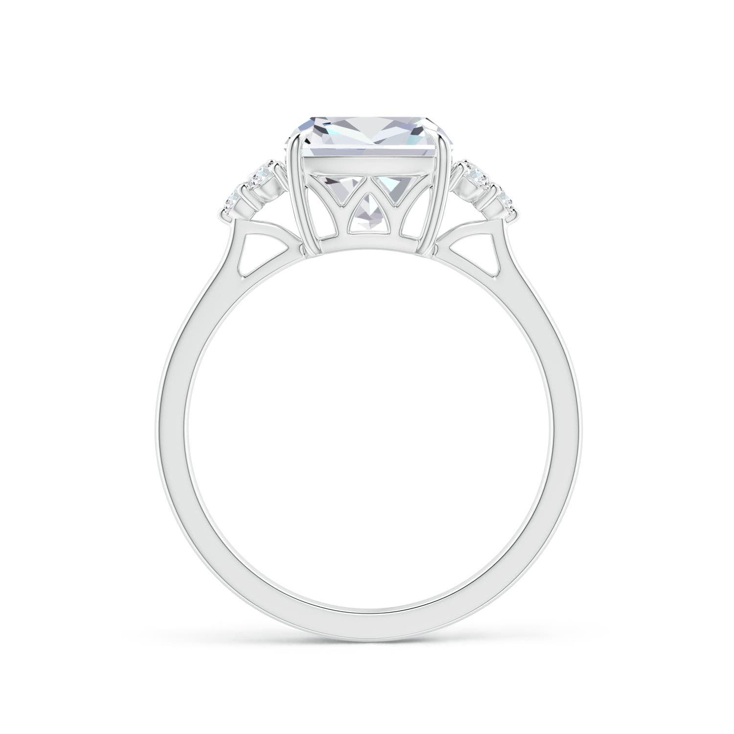8mm FGVS Lab-Grown Cushion Diamond Engagement Ring with Trio Diamonds in White Gold