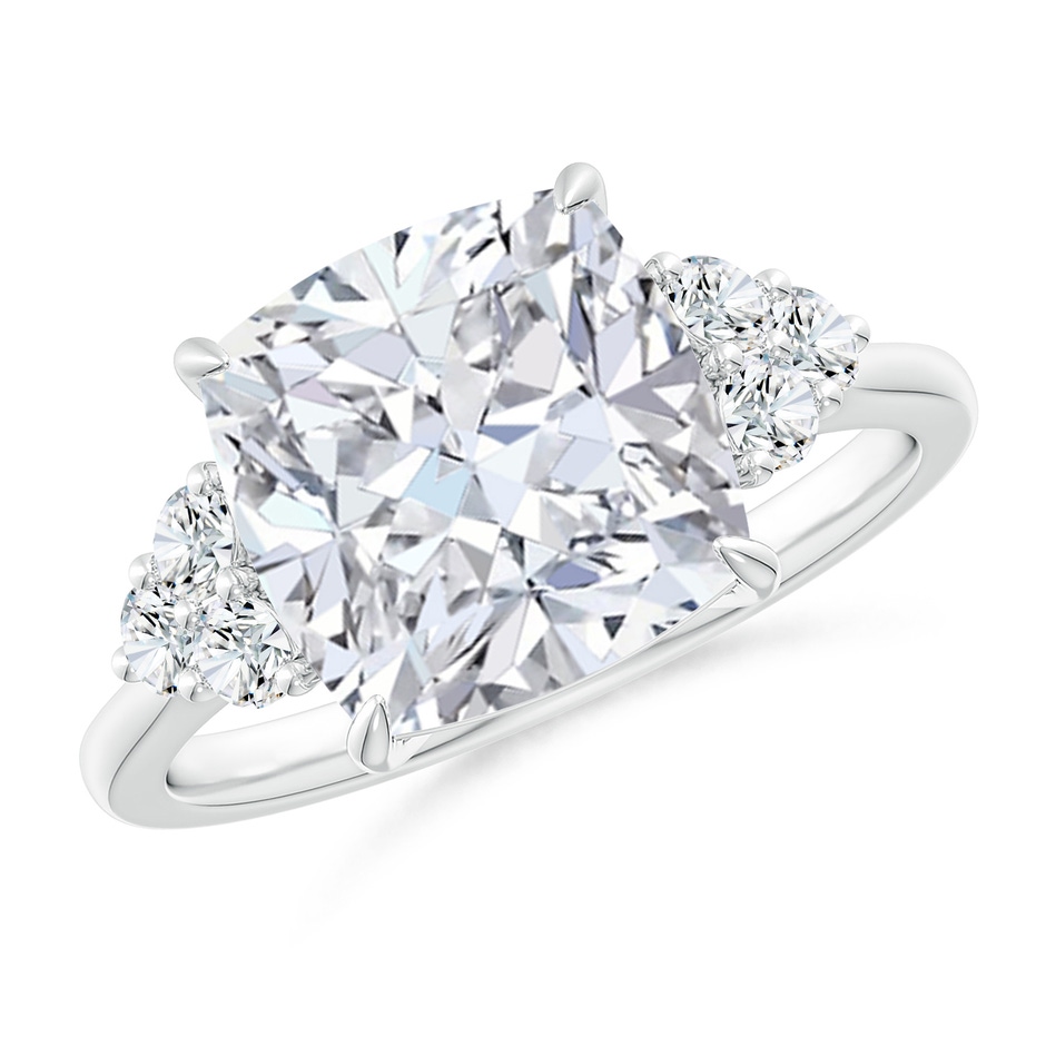 9.4mm FGVS Lab-Grown Cushion Diamond Engagement Ring with Trio Diamonds in P950 Platinum 