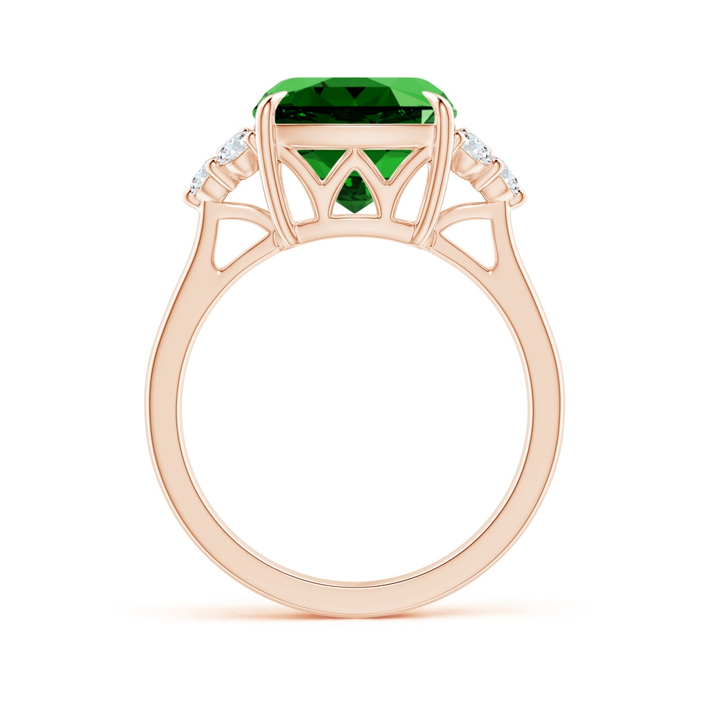 10mm Labgrown Lab-Grown Cushion Emerald Engagement Ring with Trio Diamonds in Rose Gold - side 199