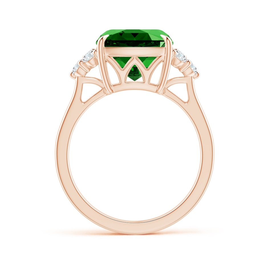 10mm Labgrown Lab-Grown Cushion Emerald Engagement Ring with Trio Diamonds in Rose Gold side 199