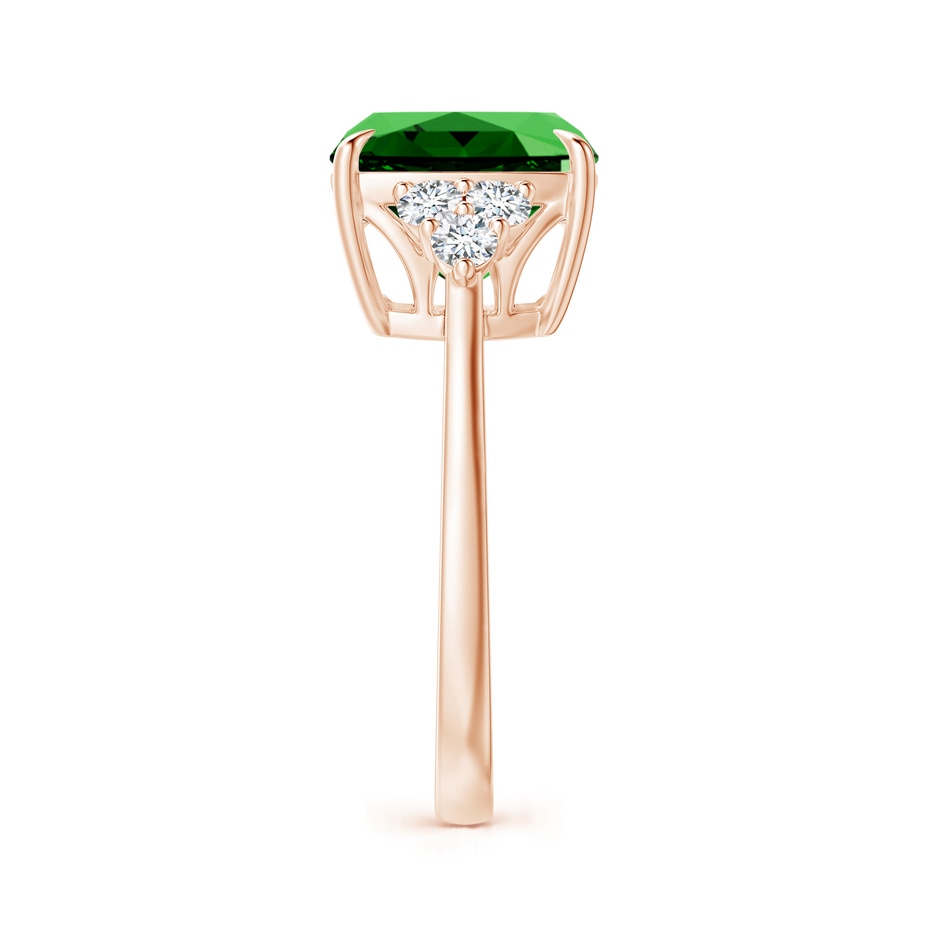 10mm Labgrown Lab-Grown Cushion Emerald Engagement Ring with Trio Diamonds in Rose Gold side 299