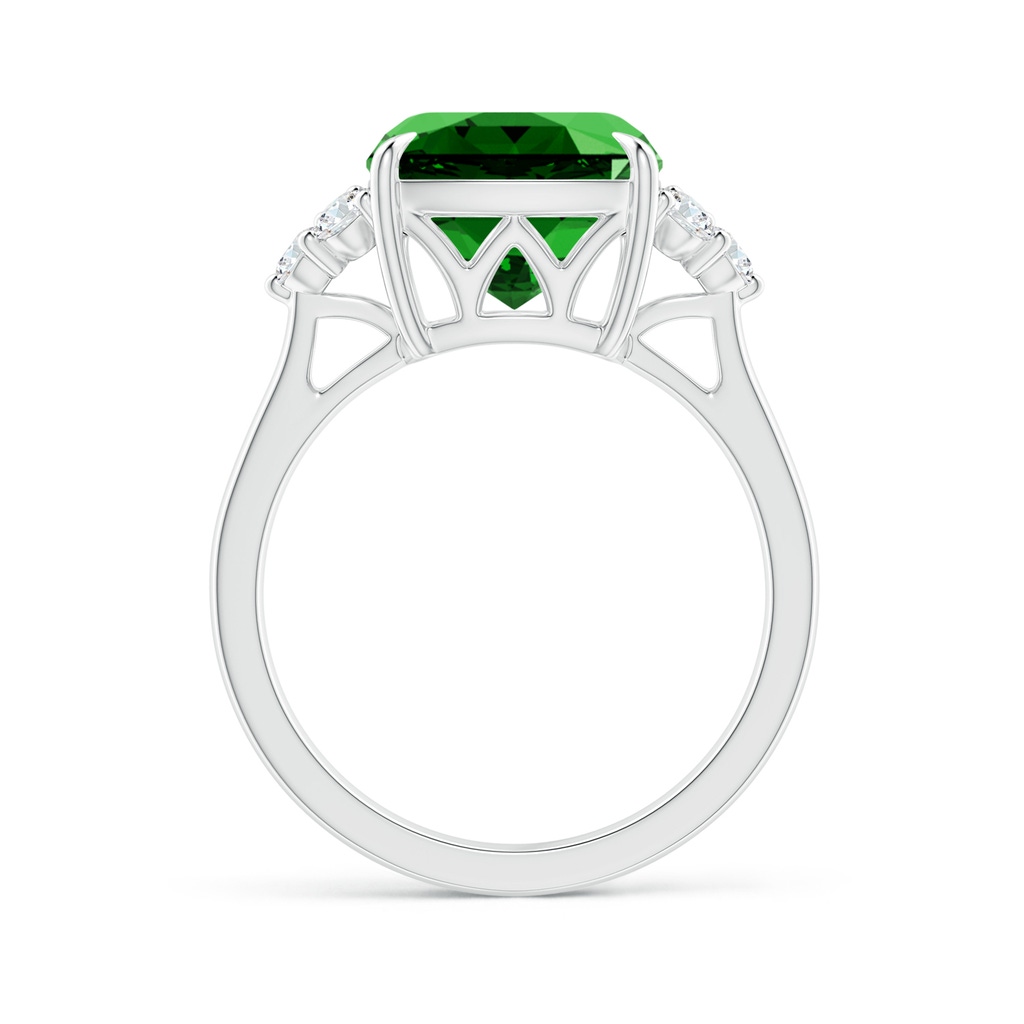 10mm Labgrown Lab-Grown Cushion Emerald Engagement Ring with Trio Diamonds in White Gold - side 199