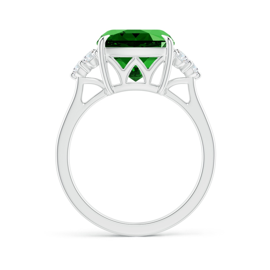 10mm Labgrown Lab-Grown Cushion Emerald Engagement Ring with Trio Diamonds in White Gold side 199