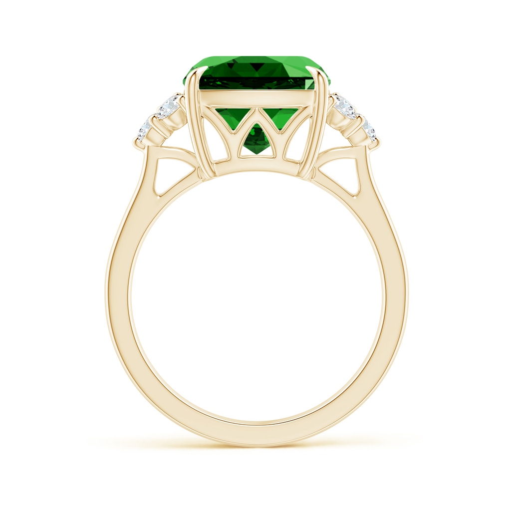 10mm Labgrown Lab-Grown Cushion Emerald Engagement Ring with Trio Diamonds in Yellow Gold - side 199
