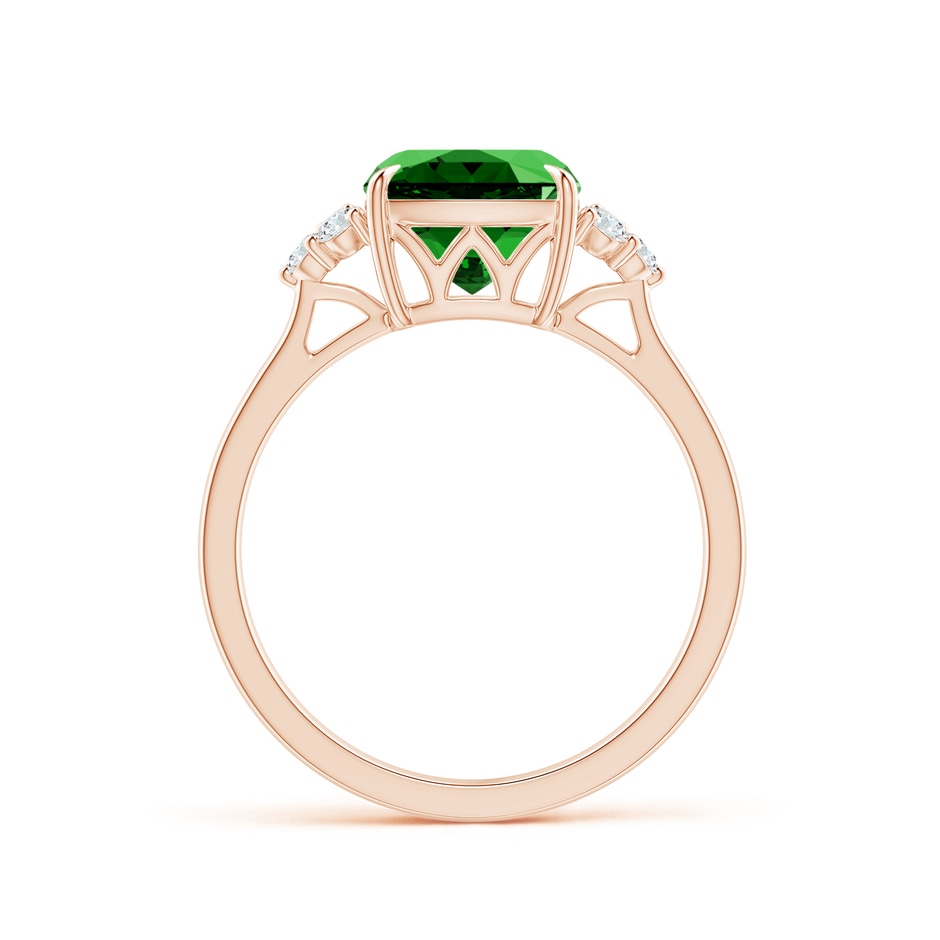8mm Labgrown Lab-Grown Cushion Emerald Engagement Ring with Trio Diamonds in 9K Rose Gold side 199