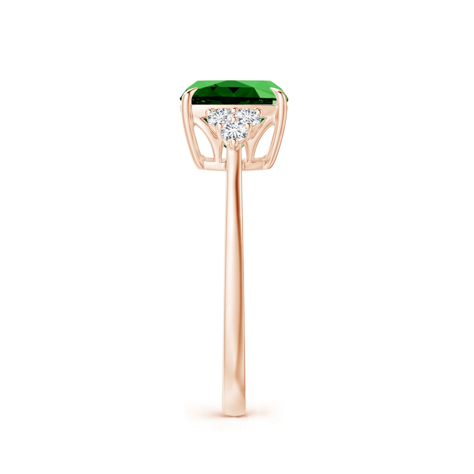 8mm Labgrown Lab-Grown Cushion Emerald Engagement Ring with Trio Diamonds in 9K Rose Gold side 299