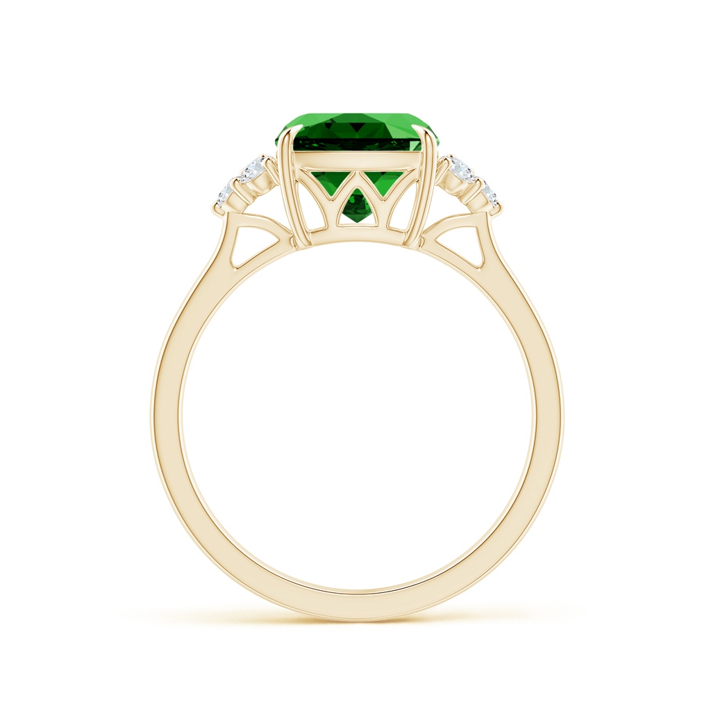 8mm Labgrown Lab-Grown Cushion Emerald Engagement Ring with Trio Diamonds in Yellow Gold - side 199
