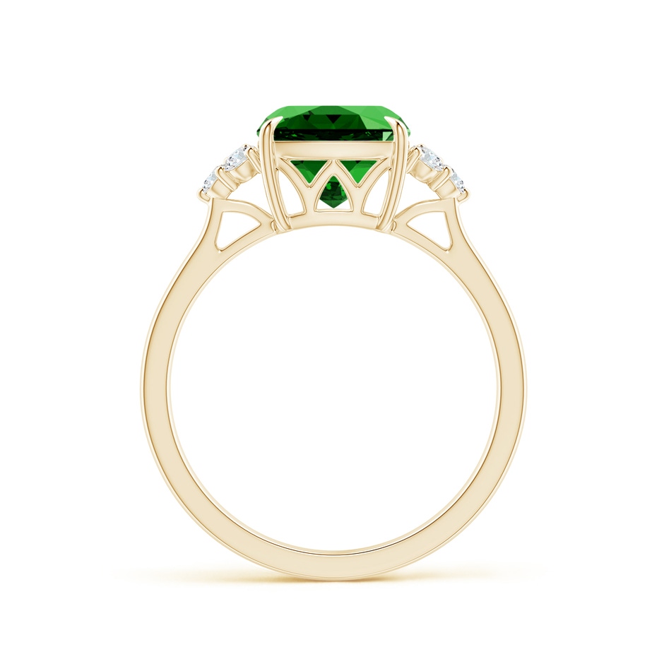 8mm Labgrown Lab-Grown Cushion Emerald Engagement Ring with Trio Diamonds in Yellow Gold side 199